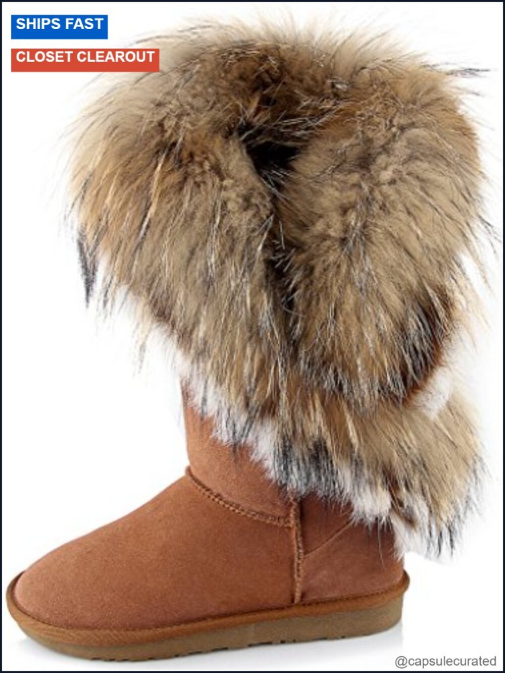 Mid Calf Boots Cow Leather Faux Fur Trim Pull-On Winter
